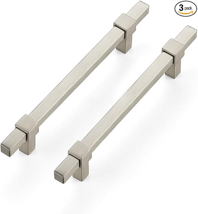 3 Pack Brushed Nickel Cabinet Handles - 5" Hole Center Cabinet Pulls Drawer Pulls Cabinet Hardware Kitchen Handles for Cabinets