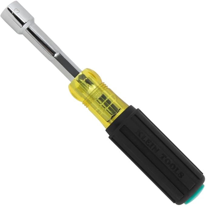 Klein Tools 654716 Heavy-Duty Hollow Shaft Nut Driver, Color-Coded 7/16-Inch Hex, Pass Through Design, 6-Point Socket, and Cushion-Grip Handle