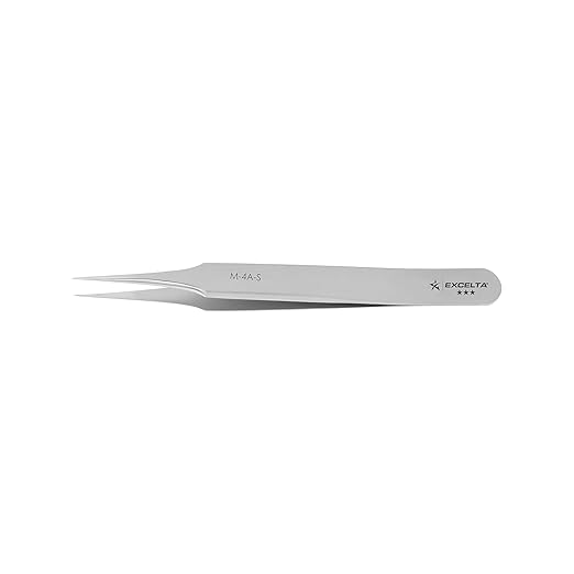 Excelta Mini Precision Tweezers, Straight Tapered Ultra Fine Point, Stainless Steel, Finest Points for Microscopy, 3.5" Length, Professional