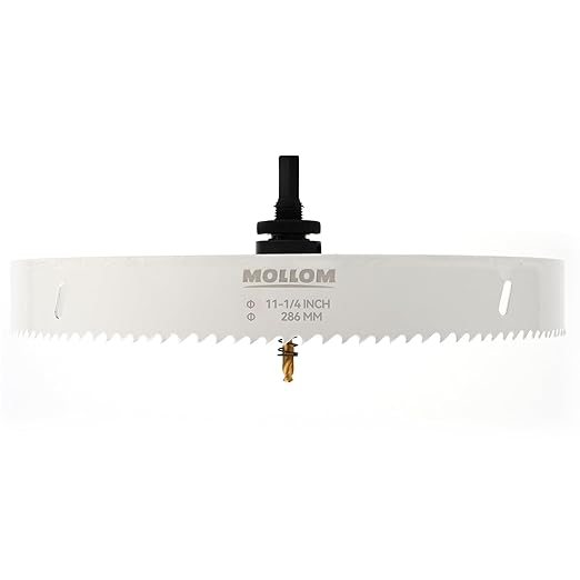 Mollom (286mm | 11-1/4") HSS M42 with 8% Cobalt BI-Metal Hole Saw with 2 Pilot Drill Bits & Arbor Smooth Cutting for PVC,Drywall,Wood,Plastic,Gypsum Board,Rubber
