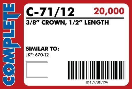 Complete C-71/12Crown Fine Wire Staple with 1/2" Leg Length, 20 Gauge/3/8"