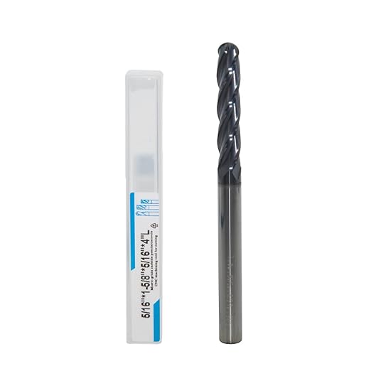 5/16" Extra Long Carbide Ball Nose End Mill for Alloy Steels/Hardened Steels, 4" Overall Length End Mill Bits, 4 Flute HRC 55 Deg AlTiN Coating, CNC Router Bits (1 Pieces)