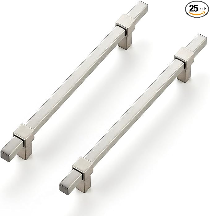 25 Pack Brushed Nickel Cabinet Handles - 6-1/4" Hole Center Cabinet Pulls Drawer Pulls Cabinet Hardware Kitchen Handles for Cabinets