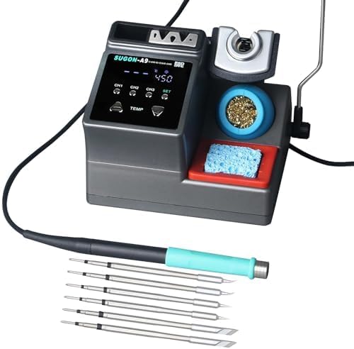 SUGON A9 245 Digital Soldering Station 3 Seconds Fast Heating, 110V Soldering Iron Station of with 6 Integrated Soldering Iron Tips Equipped, 212-842?? Soldering Iron Replacement Rack,etc