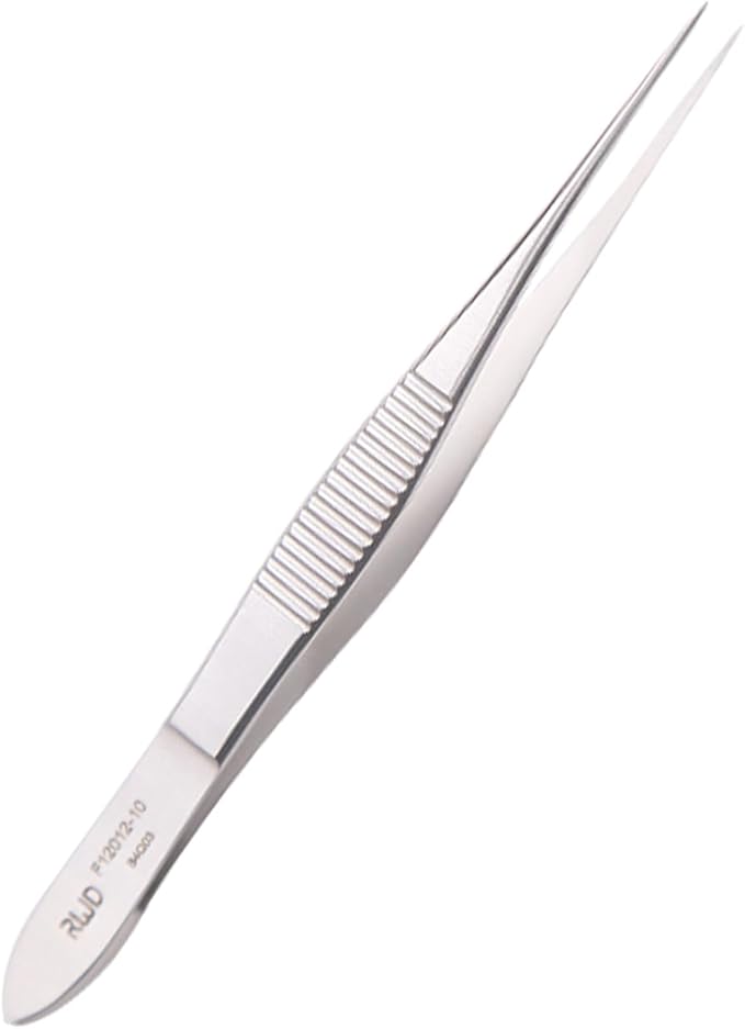RWD Dressing Forceps 3.9", Martensitic Stainless Steel Medical Tweezers, 0.4 * 0.2mm Width Serrated Straight Tip, Micro Forceps Tweezer, Surgical Tweezer for High-Precision Handling (F12012-10)