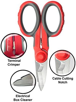 VAMPLIERS 5.5" Multipurpose Electrician Scissors, Premium High Carbon Stainless Steel Utility Shears ??Cut Cables, Strip Insulation, Cut Copper Sheets, Crimp Terminals, and Clean Electrical Boxes.