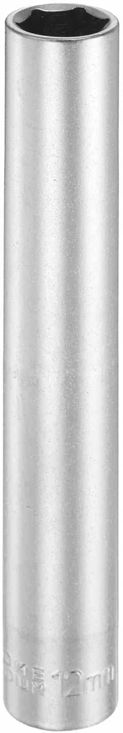 HARFINGTON 6 Points Deep Socket 3/8" Drive 12mm Deep Metric CR-V Steel Polished Nickel Plating Flip Sleeve 120mm / 4.7" Extra Long Socket Tool for Home Auto Nuts Bolts Repair