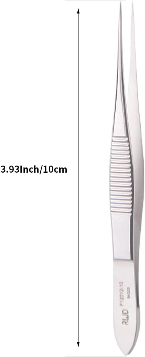 RWD Dressing Forceps 3.9", Martensitic Stainless Steel Medical Tweezers, 0.4 * 0.2mm Width Serrated Straight Tip, Micro Forceps Tweezer, Surgical Tweezer for High-Precision Handling (F12012-10)