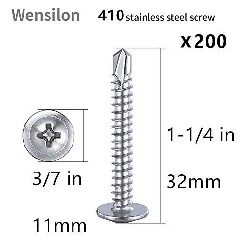Wensilon竊?00pcs竊?8횞1-1/4?쓋or Sheet Metal Self-Tapping Screws 410 Stainless Steel Truss Head High-Strength Quick Tapping Screws