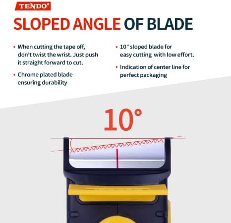 Heavy Duty Shipping Tape Dispenser: TENDO째 Premium Line ??Reusable, Replaceable, Eco-Friendly 2?쇺?Master Piece Dispenser for Pros with Patented 10째 Sloped Chromium Blades - P-2200 (4th Gen.)_Yellow