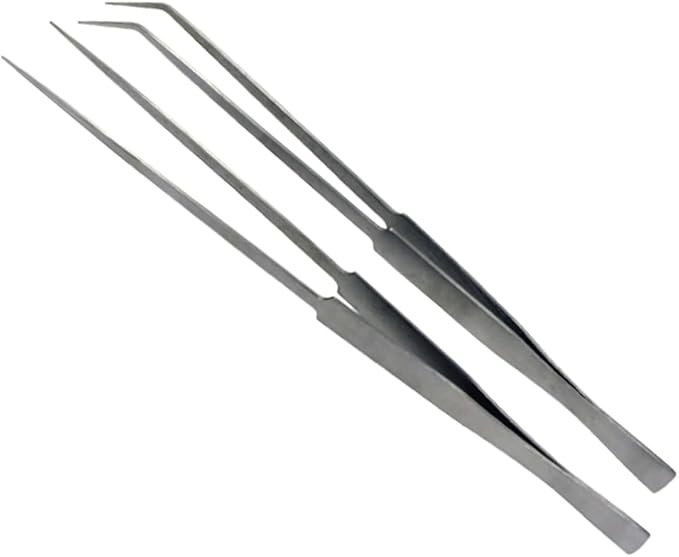 SE Stainless Steel 12-Inch Tweezers Set (2 PC.) - Straight and Angled Tips, Fine Point, Ideal for Crafts, Jewelry, Watch Repair - TW2-403