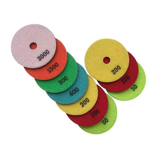 4" Wet Stone Polishing Pads Set (2x50, 2x100, 2x200, 400, 800, 1500, 3000 Grit) - for Granite, Marble, Quartz, Concrete Countertops