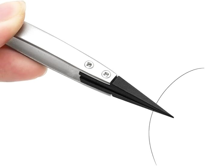 Precision Anti-Static ESD Tweezers for Electronics Repair, Industrial Metal Tweezers for Circuit Board, Mobile Phone, and Clock Maintenance, Silver Black Color(ESD-250)