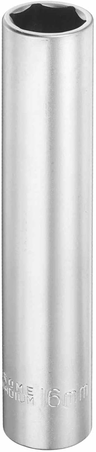 HARFINGTON 6 Points Deep Socket 1/2" Drive 16mm Deep Metric CR-V Steel Polished Nickel Plating Flip Sleeve 120mm / 4.7" Extra Long Socket Tool for Home Auto Nuts Bolts Repair