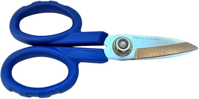 Elfcam짰 - Kevlar Scissors for Fiber Optics, Super Multi Cutter Made in High Carbon Alloy Steel, Serrated Blade Shear for Gripping Materials, Manufactured by Nusharp (KS-1)