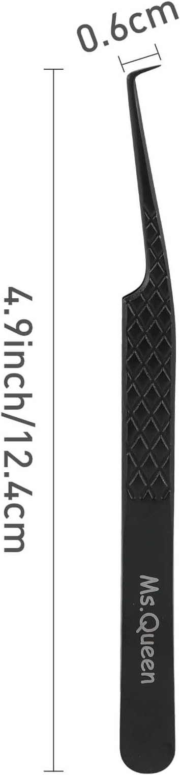 Ms.Queen Fiber Tip Tweezers for Lash Extensions, Precision 90 Degree Eyelash Tweezers for Volume & Classic Lashes,Black