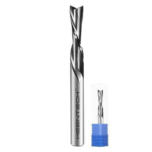 KEENTECH 1/4" Shank Downcut 2 Flute Flat Tip Sprial Router Bit for CNC Router Machine, 1/4" Cutting Diameter, 1" Cutting Depth, for Wood Cutting, Custom Furniture, Slot Mortise, Engraving, Carving