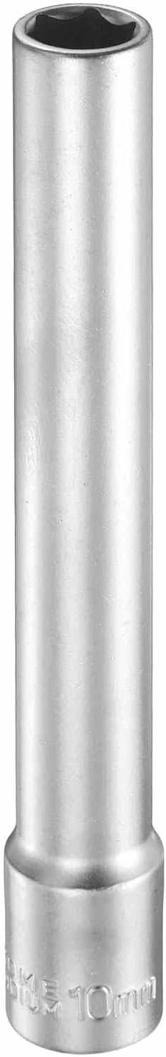 HARFINGTON 6 Points Deep Socket 3/8" Drive 10mm Deep Metric CR-V Steel Polished Nickel Plating Flip Sleeve 120mm / 4.7" Extra Long Socket Tool for Home Auto Nuts Bolts Repair