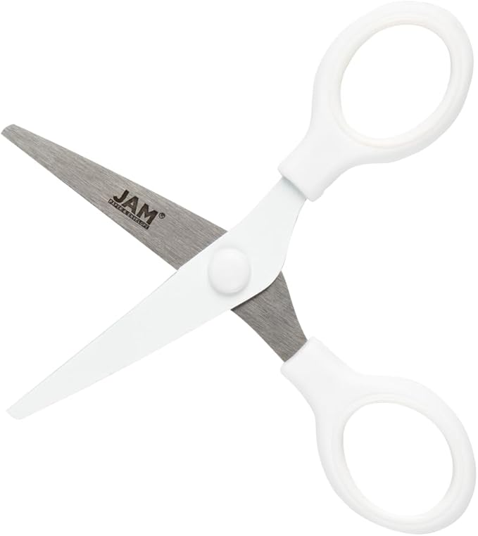 JAM PAPER Multi Purpose Scissors Set - White - Assorted Sizes - Ergonomic Handle & Stainless Steel Pointed Tip Blades - 3/Pack