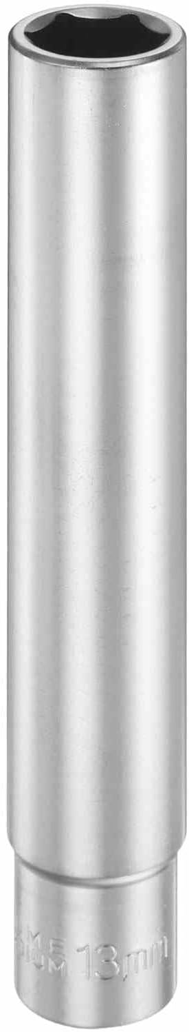 HARFINGTON 6 Points Deep Socket 3/8" Drive 13mm Deep Metric CR-V Steel Polished Nickel Plating Flip Sleeve 120mm / 4.7" Extra Long Socket Tool for Home Auto Nuts Bolts Repair