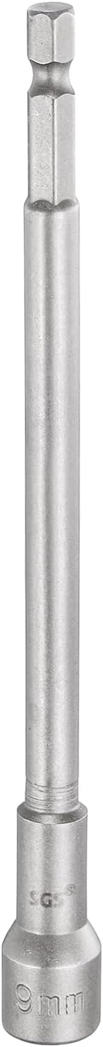HARFINGTON Nut Driver Drill Bit 9mm Metric Socket 1/4" Hex Shank 5.91" (150mm) Long Magnetic 6-Point Sockets Quick Change CR-V Steel Bolt Setters for Power Drill Drivers
