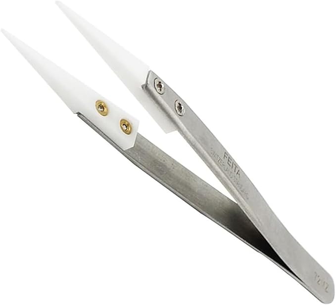 FEITA Precision Pointed Ceramic Tweezers - Temperature Resistant and Anti-Magnetic White Fine Pointy Ceramic Tips Twizzers - For Electronic Repair, DIY Crafting Hobby Tools - 1 Pc