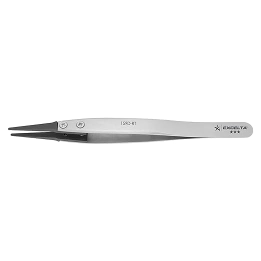 Excelta 159D-RT Precision Tweezers, Replaceable Carbofib Tips for Delicate Electronics, Straight Tip, Anti-Magnetic Neverust Stainless Steel Construction, ESD Safe, Heat Resistant, 5 Inch