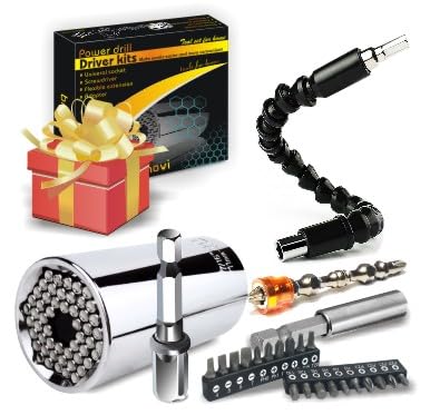 Universal Socket Wrench Set Home Tool Kit, Screwdriver Bit Set, Multi-Purpose Drill Bit Set, Ratchet Handle Stocking Stuffers Present or Gifts for Dad Man Birthday and Festival (KITS-01)