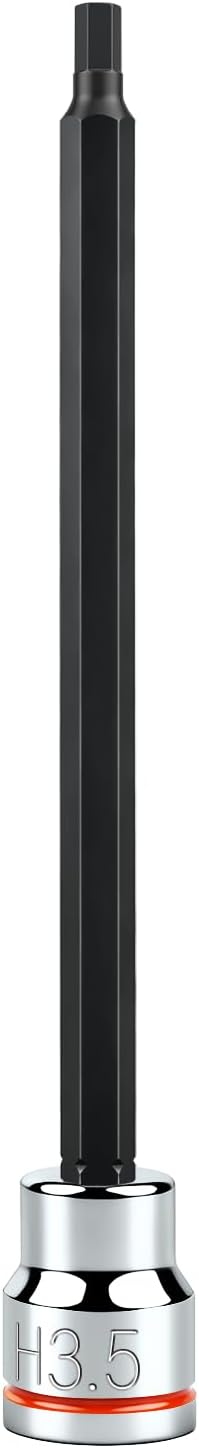3/8 Inch Drive Long Hex Bit Socket, H3.5 Full Polished, Premium CR-V & S2 Alloy Steel Head Made for Auto/Mechanical