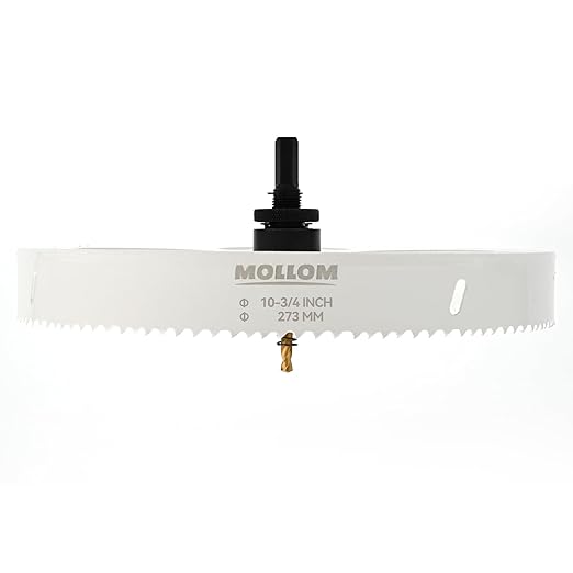 Mollom (273mm | 10-3/4") HSS M42 with 8% Cobalt BI-Metal Hole Saw with 2 Pilot Drill Bits & Arbor Smooth Cutting for PVC,Drywall,Wood,Plastic,Gypsum Board,Rubber