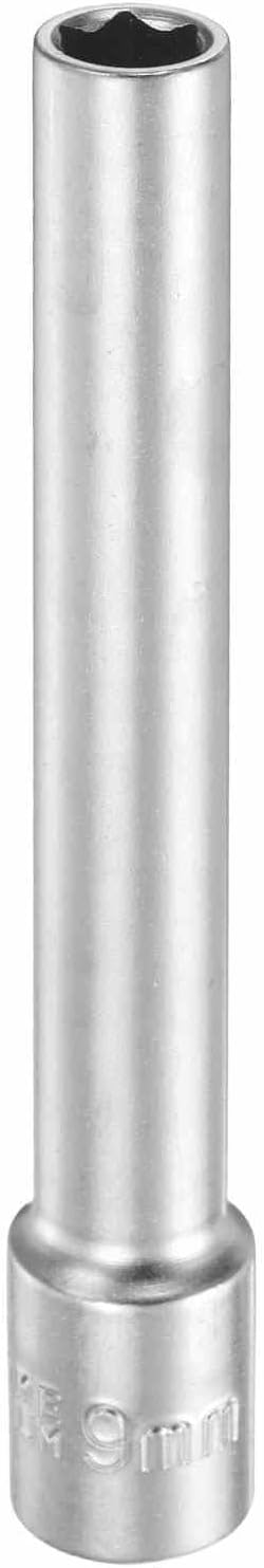 HARFINGTON 6 Points Deep Socket 3/8" Drive 9mm Deep Metric CR-V Steel Polished Nickel Plating Flip Sleeve 120mm / 4.7" Extra Long Socket Tool for Home Auto Nuts Bolts Repair