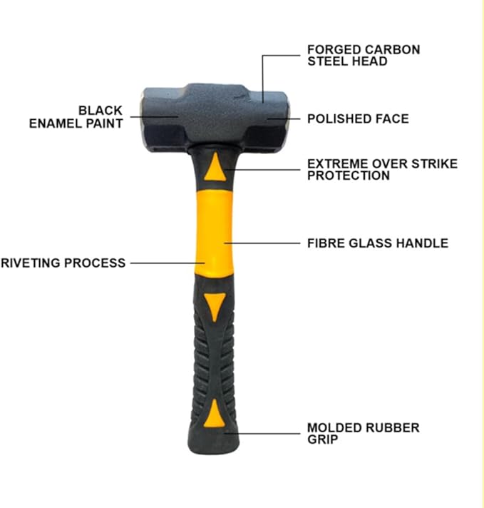 Sledge Hammer 14 LB with 33 Inch Fiberglass Handle Length Powder Coated with Polished face Heavy Duty Metalworking Tools for Automotive, Industrial, and Construction E-2257
