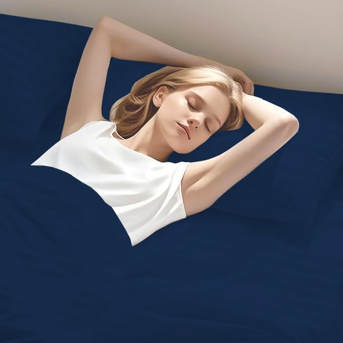 Split Queen Sheets for Adjustable Beds 5-Piece Split Queen Sheet Set, 800 Thread Count 100% Egyptian Cotton,15" Deep Pocket Adjustable Bed Sheets, Navy Blue Stripe