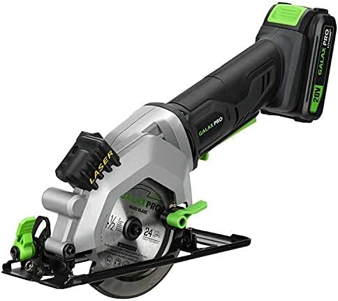 GALAX PRO Mini Circular Saw, DC20V 4-1/2" Cordless Circular Saw with 2.0Ah battery, Laser Guide, Rip Guide, 2 Pcs Blades(24T+ 60T), 3400RPM, Max Cutting Depth 1-11/16"(90째), 1-1/8"(45째)
