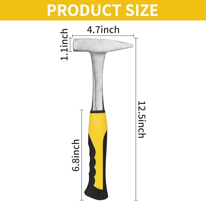 Sheet Metal Hammer - 21oz Tinsmith With Integral Forging for HVAC, Pipe Work, Square Shaping, Tinning (600, Yellow)