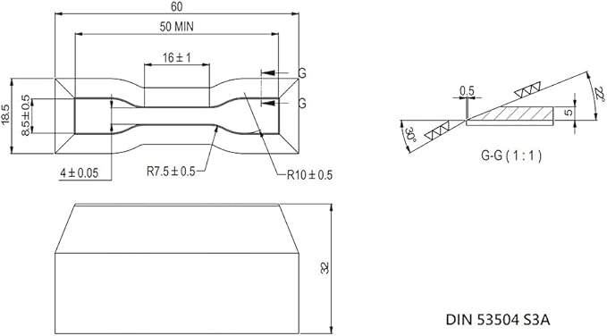 Dumbbell and Straight Section Shape Cutter for ASTM/ISO/JIS Standards for Rubber Specimen Test utilizing Tensile Testing Machine Made by Wire-Cut EDM and Quenching (DIN 53504 S3A)