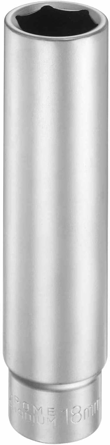HARFINGTON 6 Points Deep Socket 1/2" Drive 18mm Deep Metric CR-V Steel Polished Nickel Plating Flip Sleeve 120mm / 4.7" Extra Long Socket Tool for Home Auto Nuts Bolts Repair