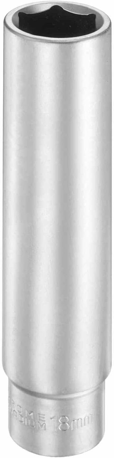 HARFINGTON 6 Points Deep Socket 3/8" Drive 18mm Deep Metric CR-V Steel Polished Nickel Plating Flip Sleeve 120mm / 4.7" Extra Long Socket Tool for Home Auto Nuts Bolts Repair