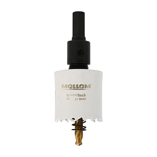 Mollom (37mm | 1-7/16") HSS M42 with 8% Cobalt BI-Metal Hole Saw with 2 Pilot Drill Bits & Arbor Smooth Cutting for PVC,Drywall,Wood,Plastic,Gypsum Board,Rubber