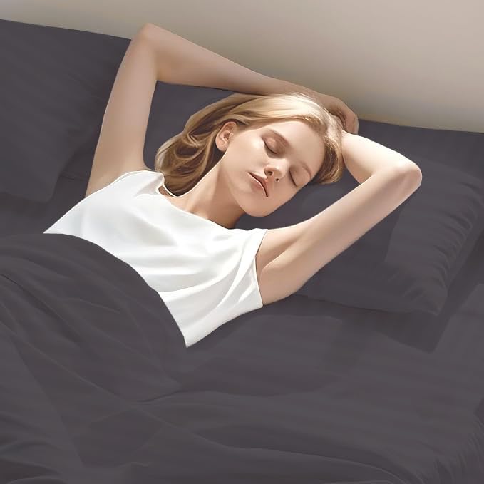 Split Queen Sheets for Adjustable Beds 5-Piece Split Queen Sheet Set, 800 Thread Count 100% Egyptian Cotton,12" Deep Pocket Adjustable Bed Sheets, Dark Grey Stripe