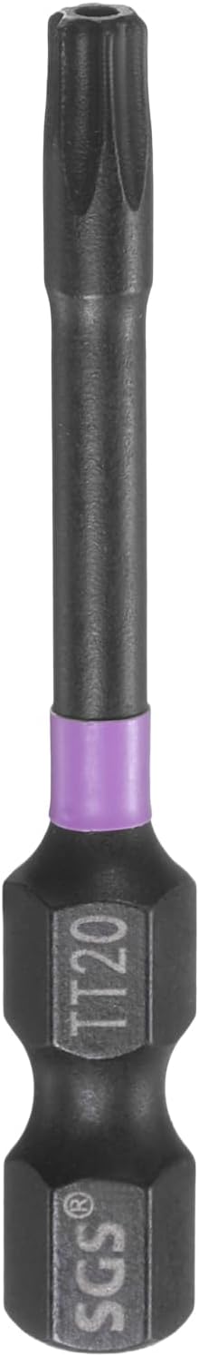 HARFINGTON TT20 Torx Head Impact Screwdriver Bits 1/4" Hex Shank 2" (50mm) Long Magnetic Tamper Proof 6 Point Star Screw Driver Drill Bits Phosphate S2 Steel Power Tools with Hole