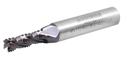 Accusize Industrial Tools Standard Tooth M42 8% Cobalt TiAlN Roughing End Mill, 1/4" Diameter, 3/8" Shank Diameter, 3/4" Flute Length, 1102-0014