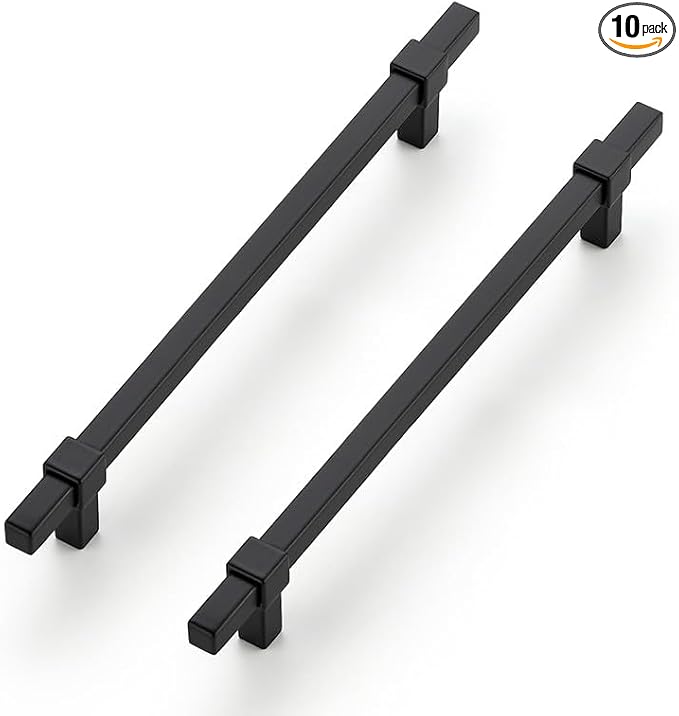 10 Pack Black Cabinet Handles - 7-1/2" Hole Center Cabinet Pulls Matte Black Drawer Pulls Cabinet Hardware Kitchen Handles for Cabinets