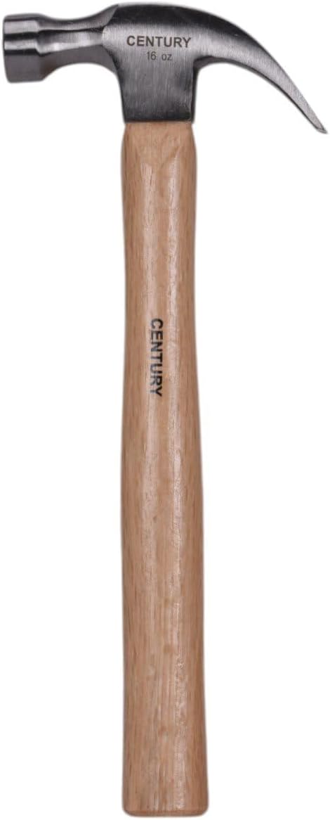 Century Drill & Tool 72274 Curved Claw Hammer, 16oz, Drop-Forged Steel Head, Hickory Wood Handle, Durable & Balanced for Carpentry, DIY & Home Repair