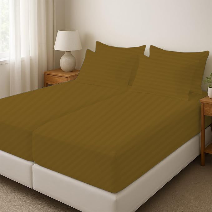 Silentnight Split California King Sheets for Adjustable Beds 5-Piece Split California King Sheet Set, 800 Thread Count 100% Egyptian Cotton,12" Deep Pocket Adjustable Bed Sheets, Taupe Stripe