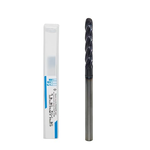1/4" Extra Long Carbide Ball Nose End Mill for Alloy Steels/Hardened Steels, 4" Overall Length End Mill Bits, 4 Flute HRC 55 Deg AlTiN Coating, CNC Router Bits (1 Pieces)
