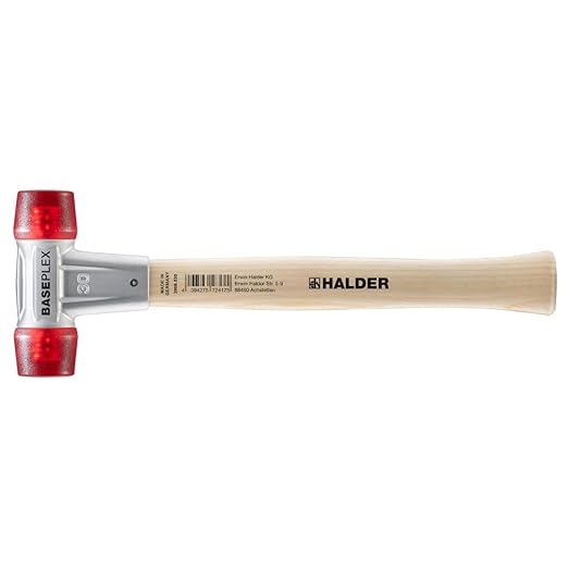 Halder 3906.030 Baseplex .8 lb. Mallet with Red Cellulose Acetate Inserts on Both Sides, Zinc Die Cast Housing, and Wood Handle