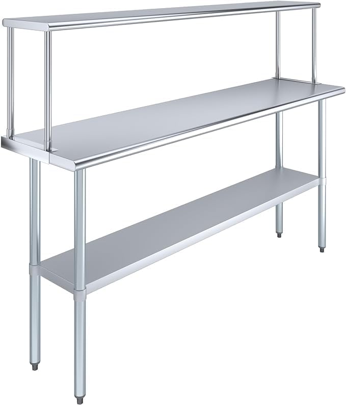Stainless Steel Food Prep Work Table with Wide Single Tier Overshelf | Metal Kitchen & Shelving Combo (18" x 72" Work Table + 12" Overshelf)