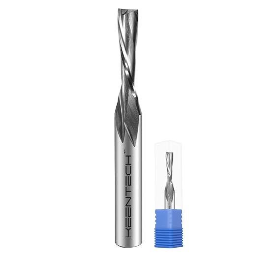 KEENTECH 1/4" Shank Downcut 2 Flute Flat Tip Sprial Router Bit for CNC Router Machine, 3/16" Cutting Diameter, 3/4" Cutting Depth, for Wood Cutting, Custom Furniture, Slot Mortise, Engraving, Carving
