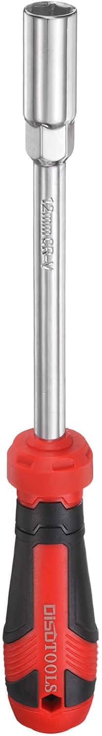 HARFINGTON Metric Nut Driver 12mm CR-V Non-Magnetic Tip Hollow Shafts Hex Socket Screwdriver with Anti-Slip Handle for Automobile Repair Bit Driver